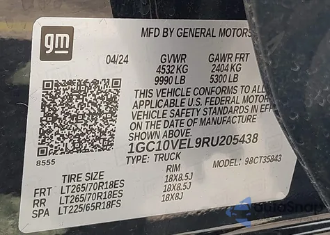 2024 Chevrolet Silverado z USA, uszkodzony, nr VIN 1GC10VEL9RU205438